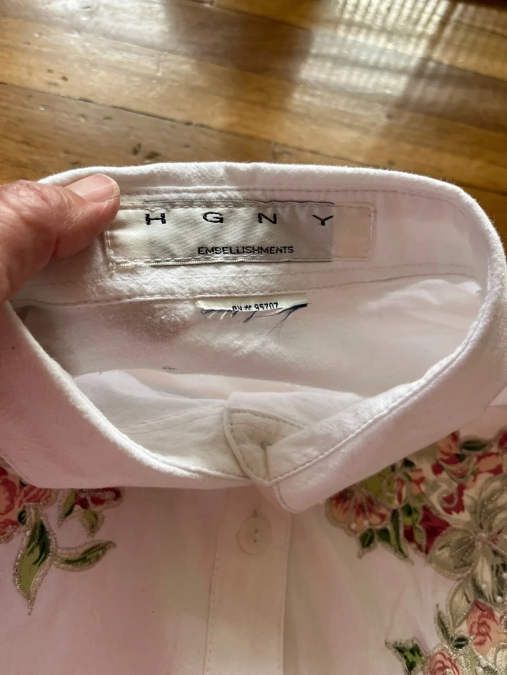 Vintage costal cowgirl button down shirt blouse pearls floral embellished beaded